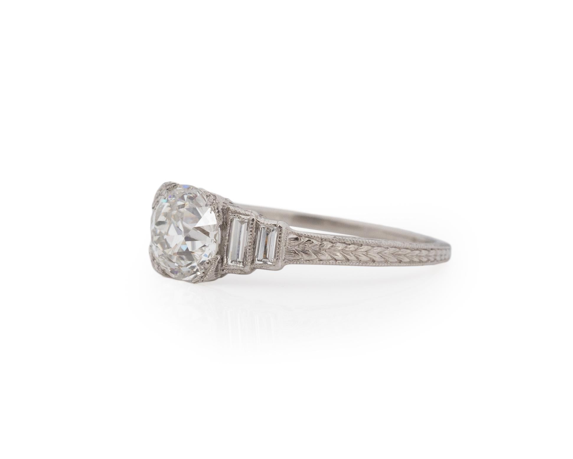 Old European Cut GIA Certified 1.24 Carat Art Deco Diamond Platinum Engagement Ring For Sale