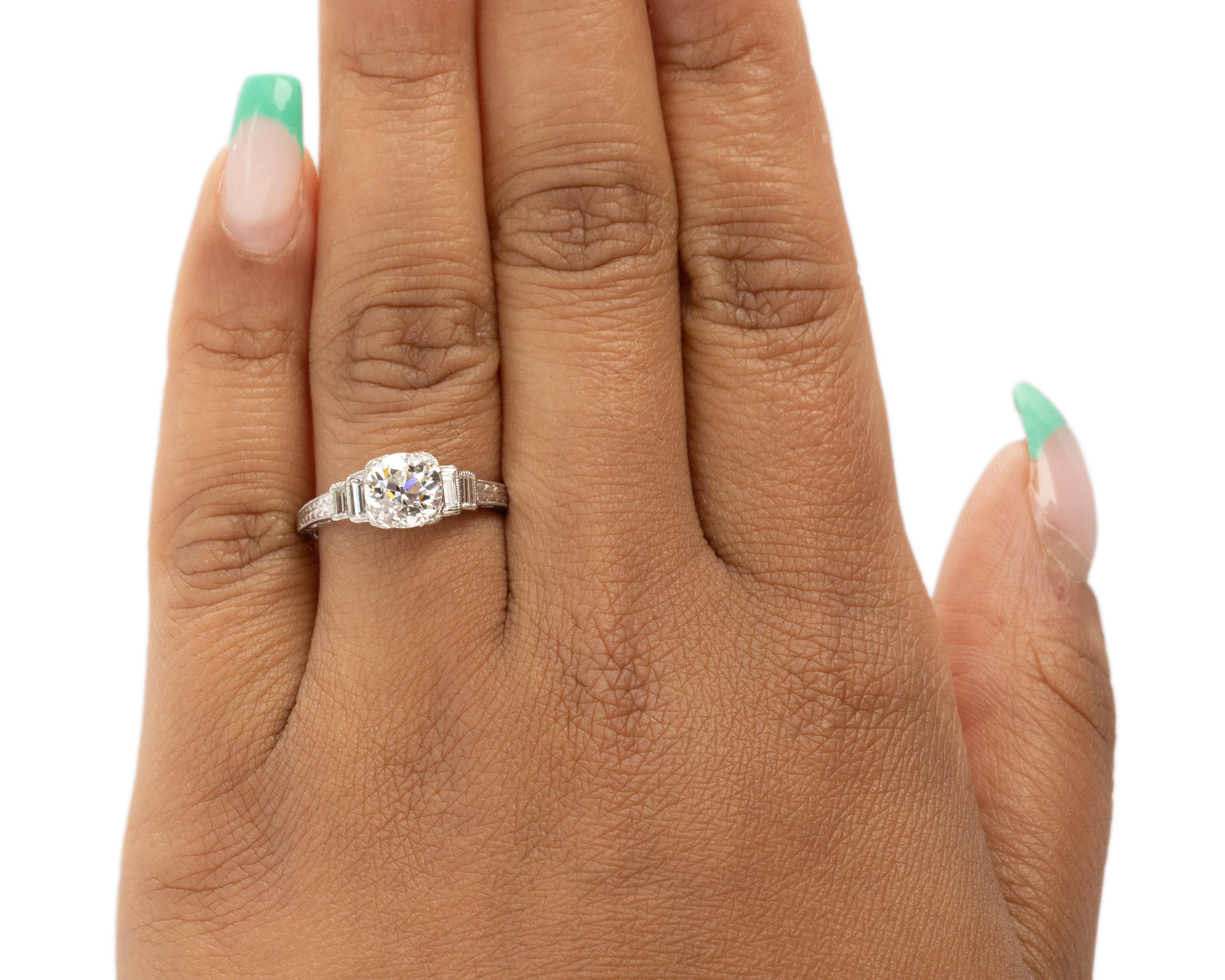 GIA Certified 1.24 Carat Art Deco Diamond Platinum Engagement Ring In Good Condition For Sale In Atlanta, GA