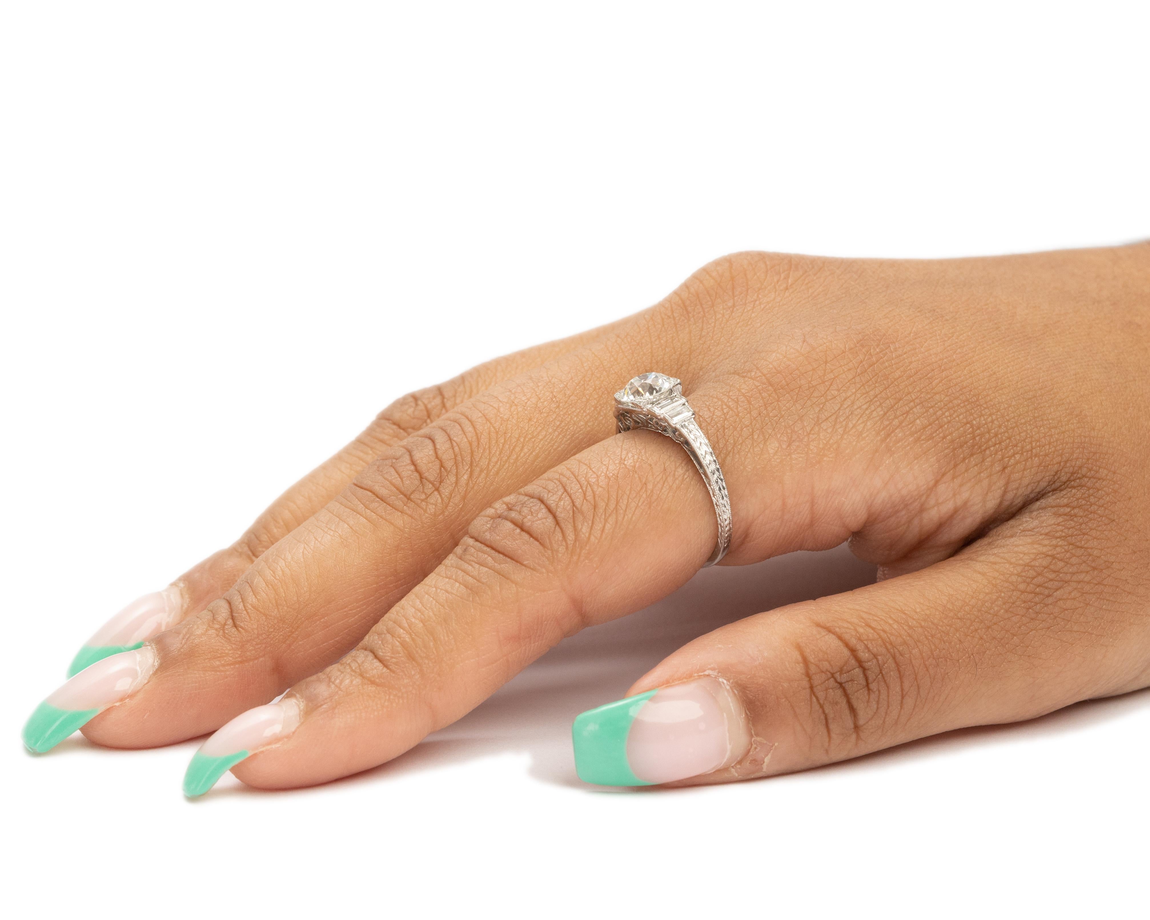 GIA Certified 1.24 Carat Art Deco Diamond Platinum Engagement Ring For Sale 1