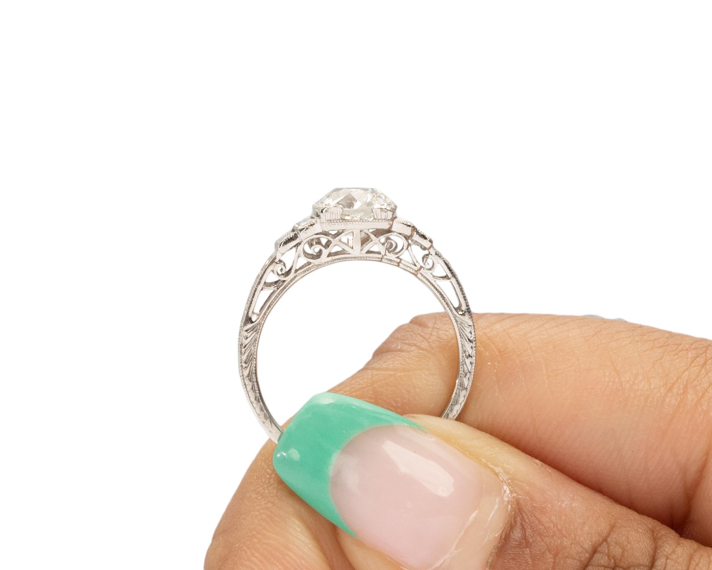 GIA Certified 1.24 Carat Art Deco Diamond Platinum Engagement Ring For Sale 2