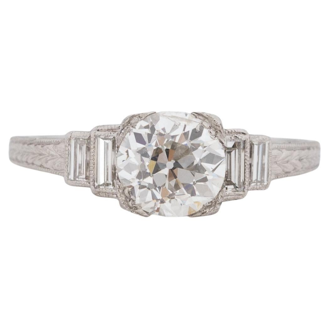 GIA Certified 1.24 Carat Art Deco Diamond Platinum Engagement Ring For Sale
