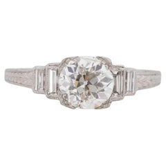 GIA Certified 1.24 Carat Art Deco Diamond Platinum Engagement Ring