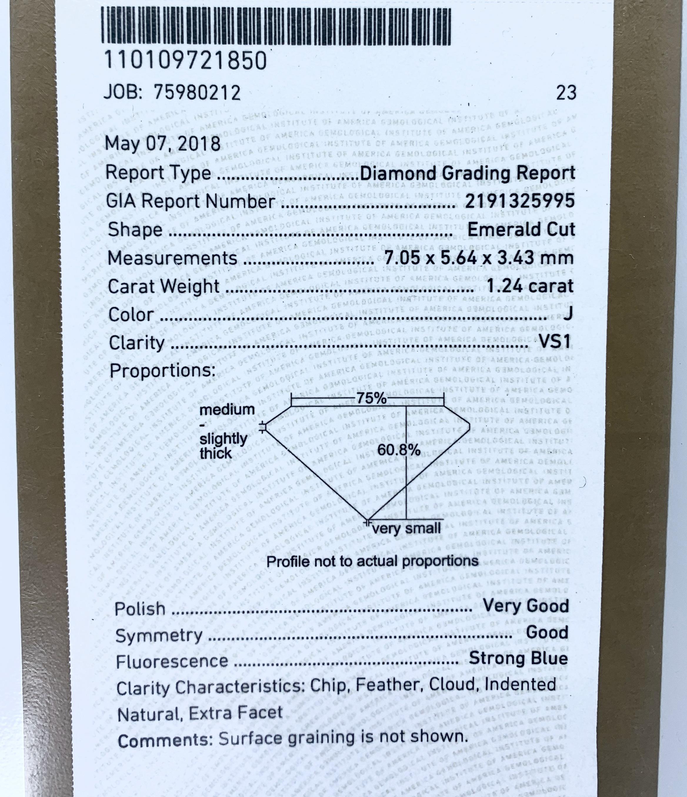 GIA Certified 1.24 Carat Emerald Cut Diamond in Platinum Tacori Engagement Ring In Excellent Condition In Sherman Oaks, CA