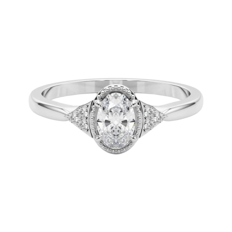 Anello di diamanti in platino geometrico con castone ovale a grana fine da 1.24 carati certificato GIA