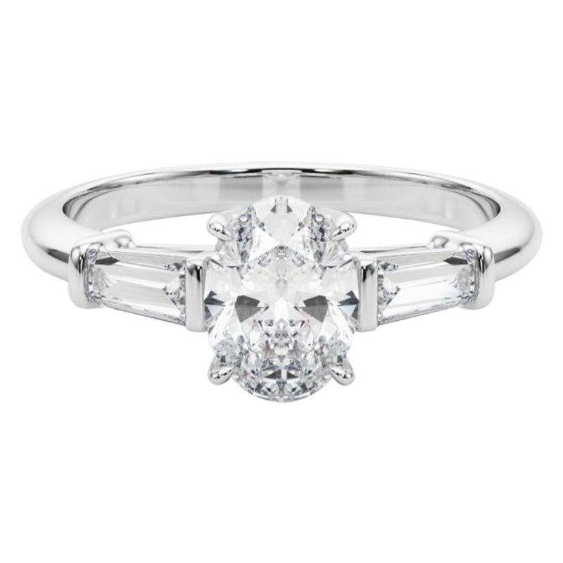 Anello di diamanti in platino a tre pietre classico e baguette da 1,24 carati certificato GIA