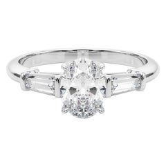 Anello di diamanti in platino a tre pietre classico e baguette da 1,24 carati certificato GIA