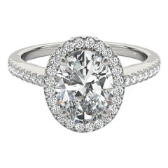 Panier filigrané ovale Halo certifié GIA de 1.24 carats  Bague en diamant