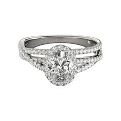 GIA Certified 1.24 Carat Oval Halo Triple Pave Band Diamond Ring GIA Certified 1.24 Carat Oval Halo Triple Pave Band Diamond Ring