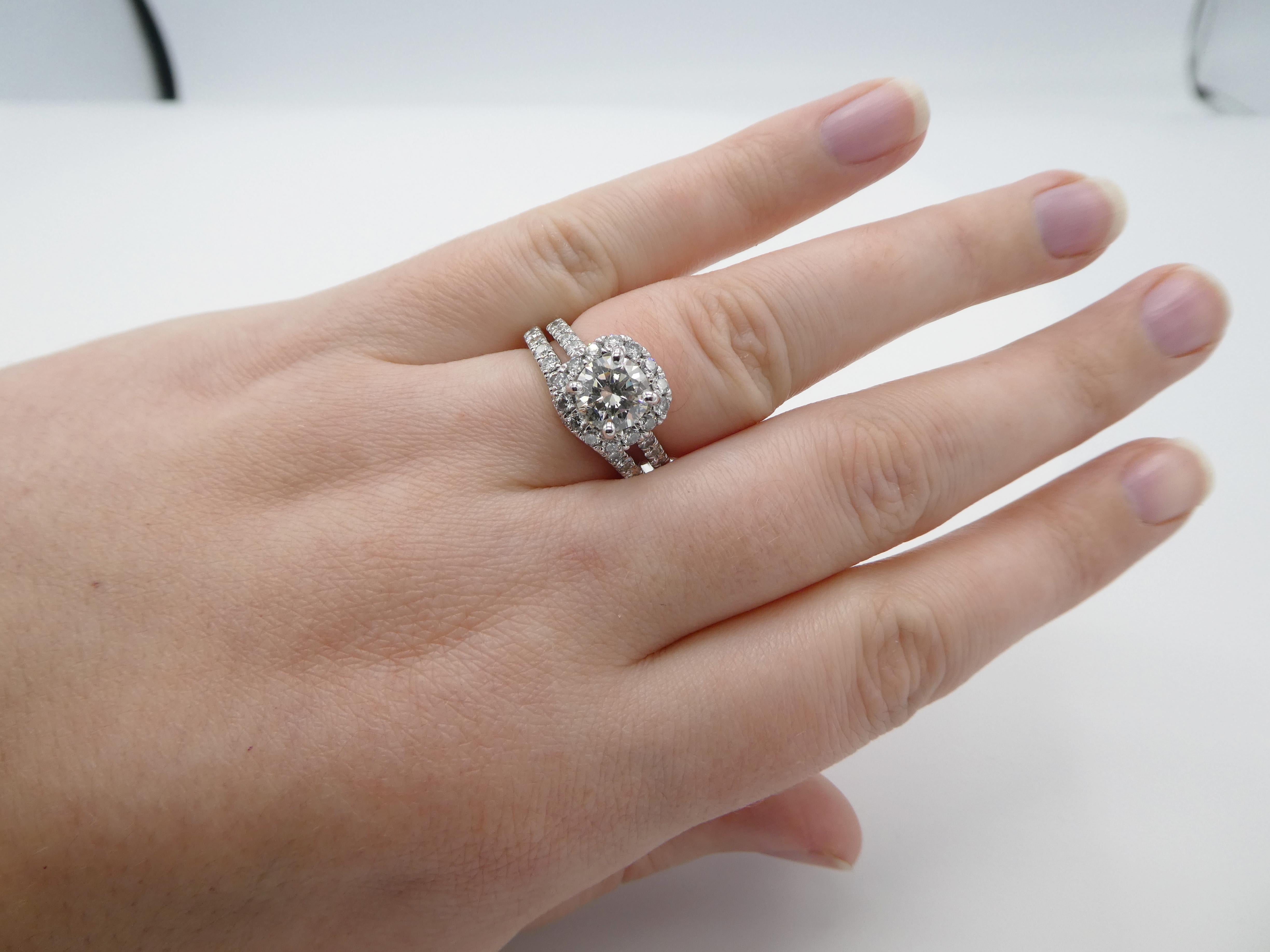 Women's GIA Certified 1.24 Carat Platinum Diamond Halo Engagement Ring Wedding Set