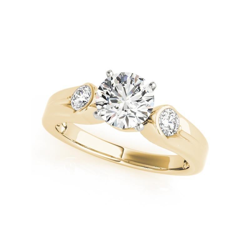 Taglio rotondo Anello con diamante a tre pietre in oro giallo con castone rotondo da 1,24 carati certificato GIA in vendita
