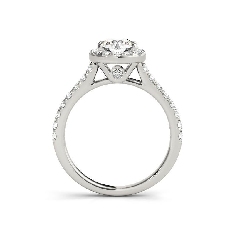 Taglio rotondo Anello con diamante da cattedrale con pietra laterale aureolata rotonda da 1,24 carati certificato GIA in vendita