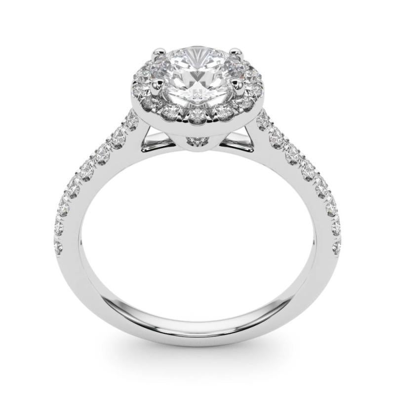 Anello con diamante da cattedrale con pietra laterale aureolata rotonda da 1,24 carati certificato GIA In condizioni Nuovo in vendita a New York, NY