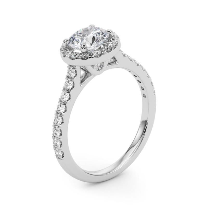 Donna Anello con diamante da cattedrale con pietra laterale aureolata rotonda da 1,24 carati certificato GIA in vendita