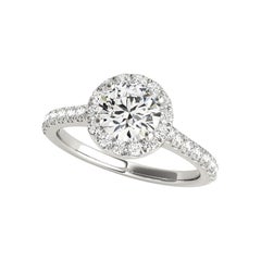 GIA Certified 1.24 Carat Round Halo Side Stone Cathedral Diamond Ring