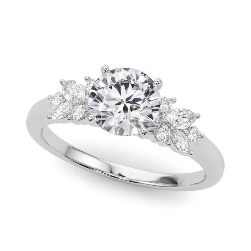 Taglio rotondo Anello di diamanti in platino con cluster di foglie rotonde da 1,24 carati certificato GIA in vendita