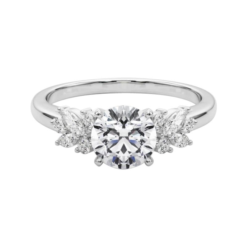 Anello di diamanti in platino con cluster di foglie rotonde da 1,24 carati certificato GIA