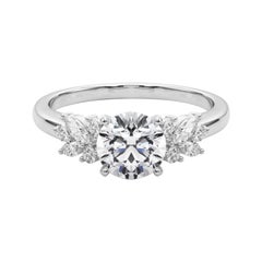 Anello di diamanti in platino con cluster di foglie rotonde da 1,24 carati certificato GIA