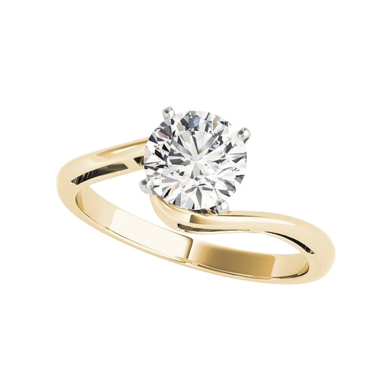 GIA Certified 1.24 Carat Round Solitaire Curved Bypass Diamond Ring