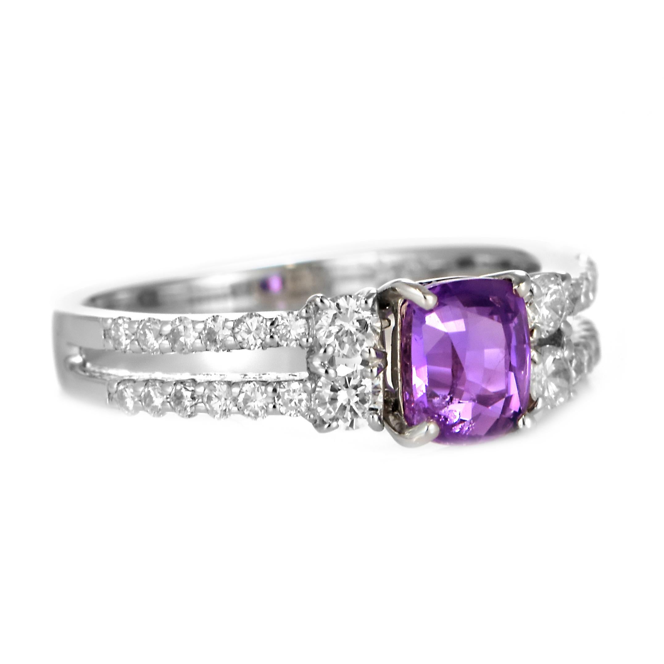 Anello con zaffiro rosa e diamante non riscaldato certificato GIA da 1,24 carati in platino in vendita 4