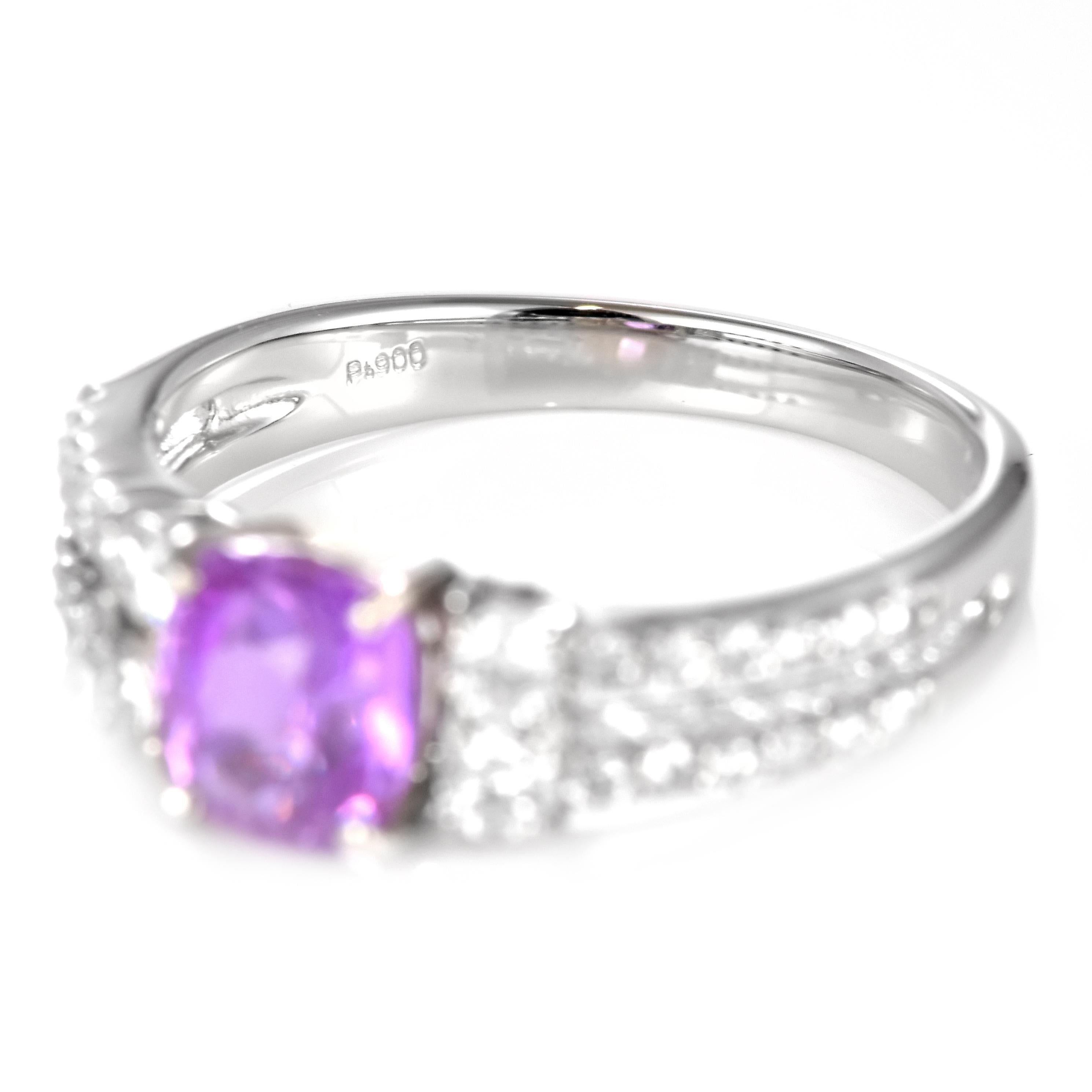 Anello con zaffiro rosa e diamante non riscaldato certificato GIA da 1,24 carati in platino In condizioni Nuovo in vendita a Tokyo, JP
