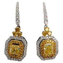 Certificado GIA 1,24 quilates. Pendientes de Diamante Amarillo Intenso de Oro Blanco de 18k