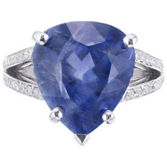 GIA Certified 12.42 Carat Natural Pear Sapphire Diamond Engagement Ring