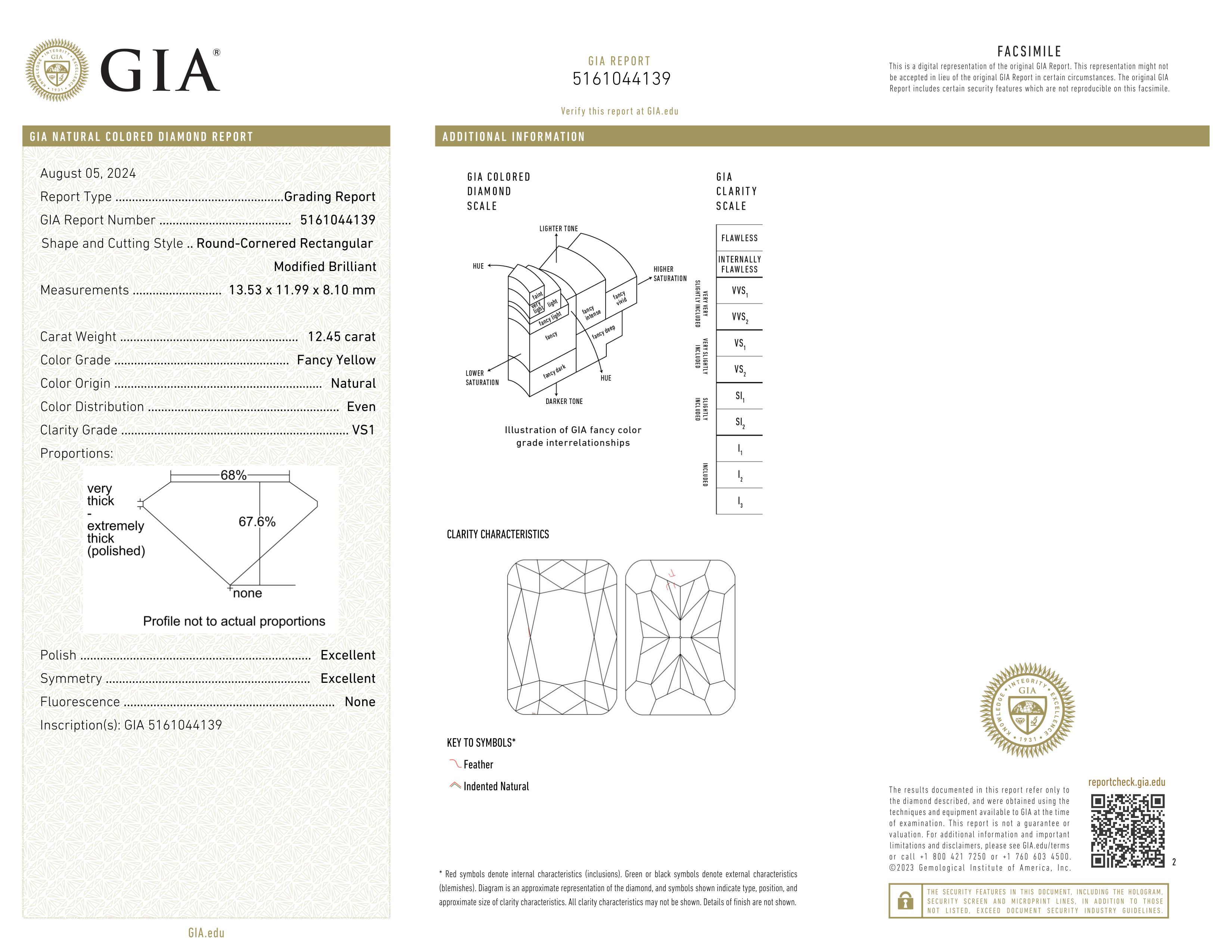 Women's or Men's GIA Certified 12.45 Carat Fancy Yellow Cushion Cut Diamond Platinum Ring For Sale