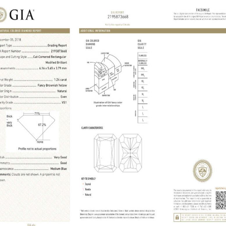 Diamant jaune brunâtre fantaisie taille radiant de 1,24 carat certifié GIA VS1 Bon état - En vente à New York, NY