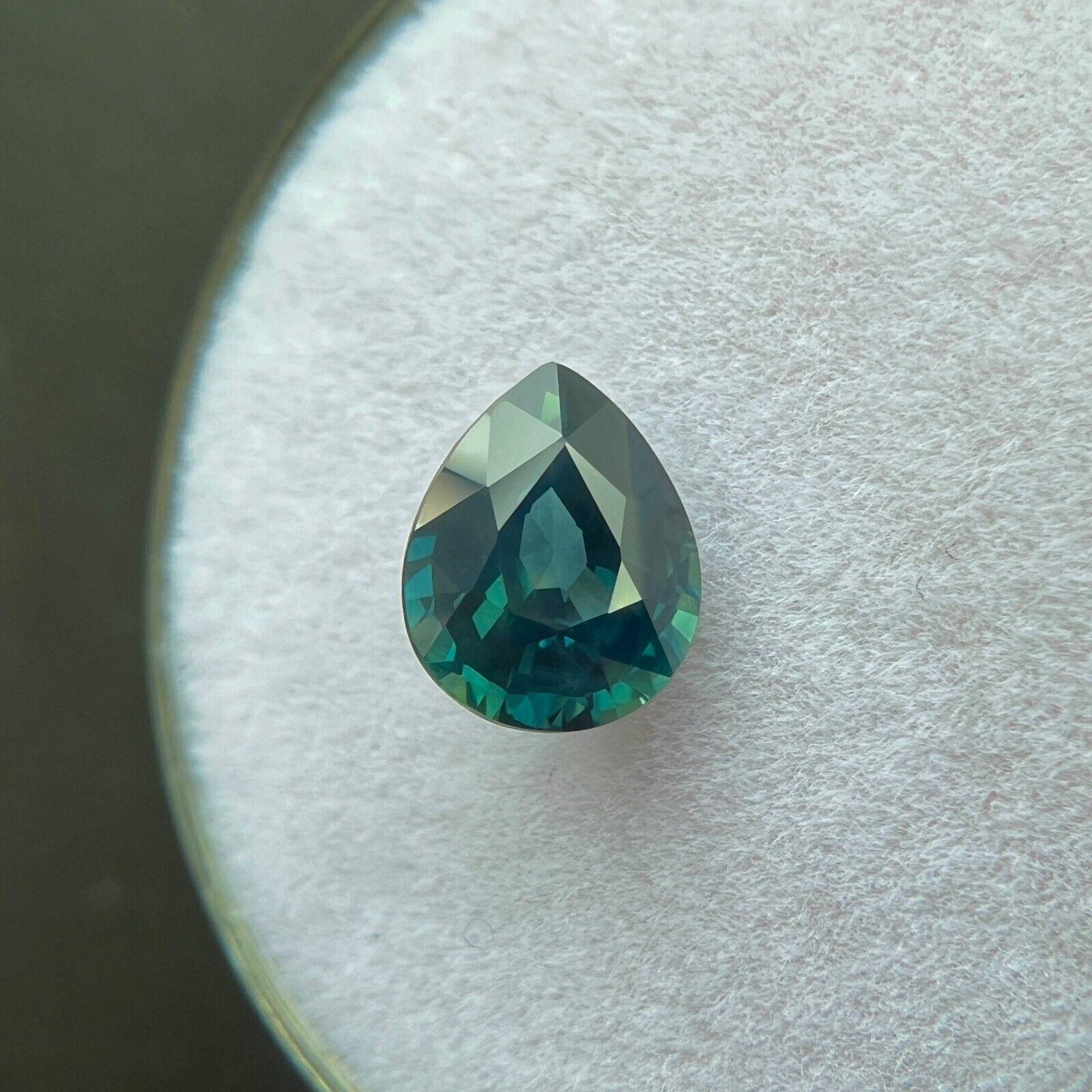 Women's or Men's Gia Certified 1.24ct NATURAL Sapphire UNIQUE Green Blue TEAL Pear Cut Untreated For Sale