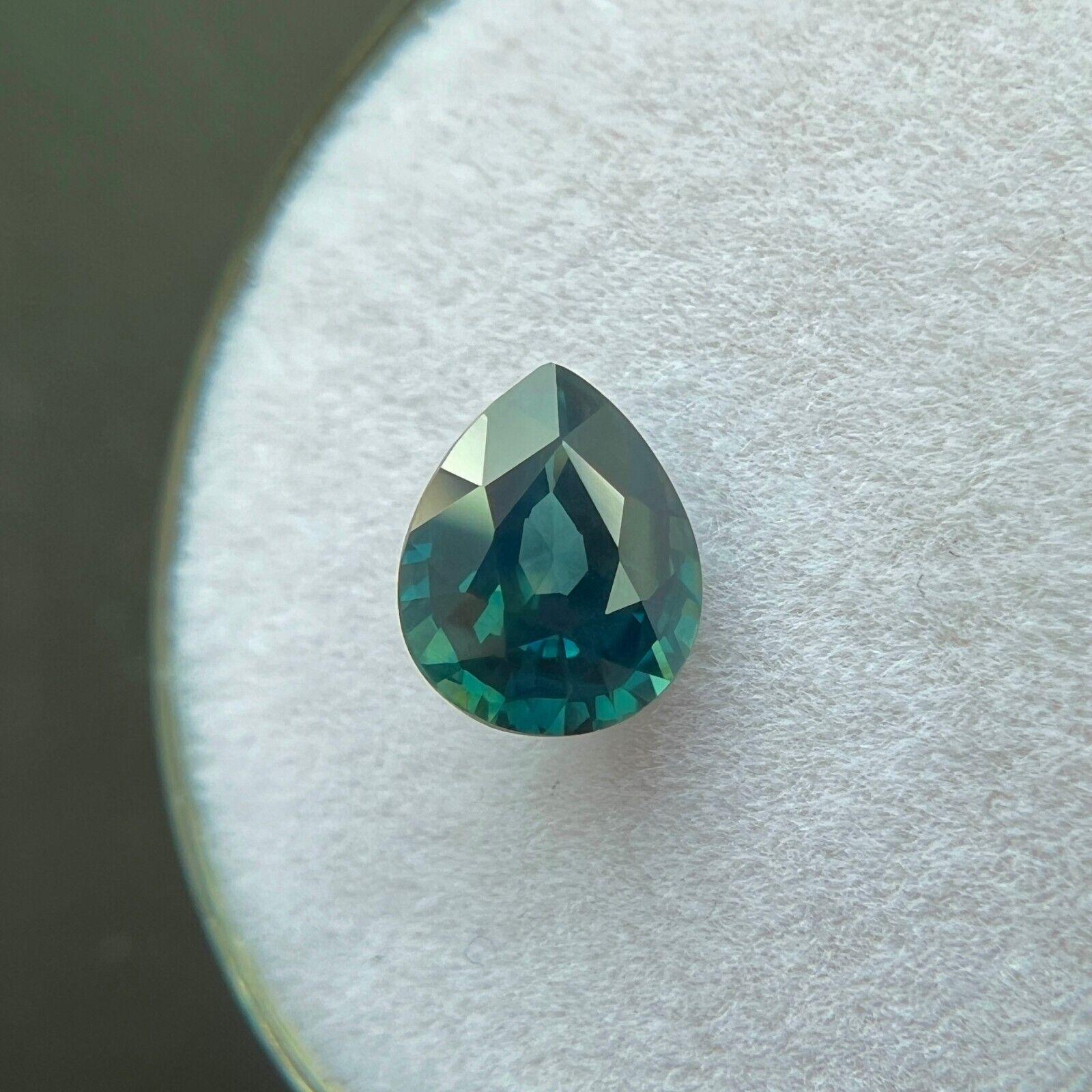 Gia Certified 1.24ct NATURAL Sapphire UNIQUE Green Blue TEAL Pear Cut Untreated For Sale 1