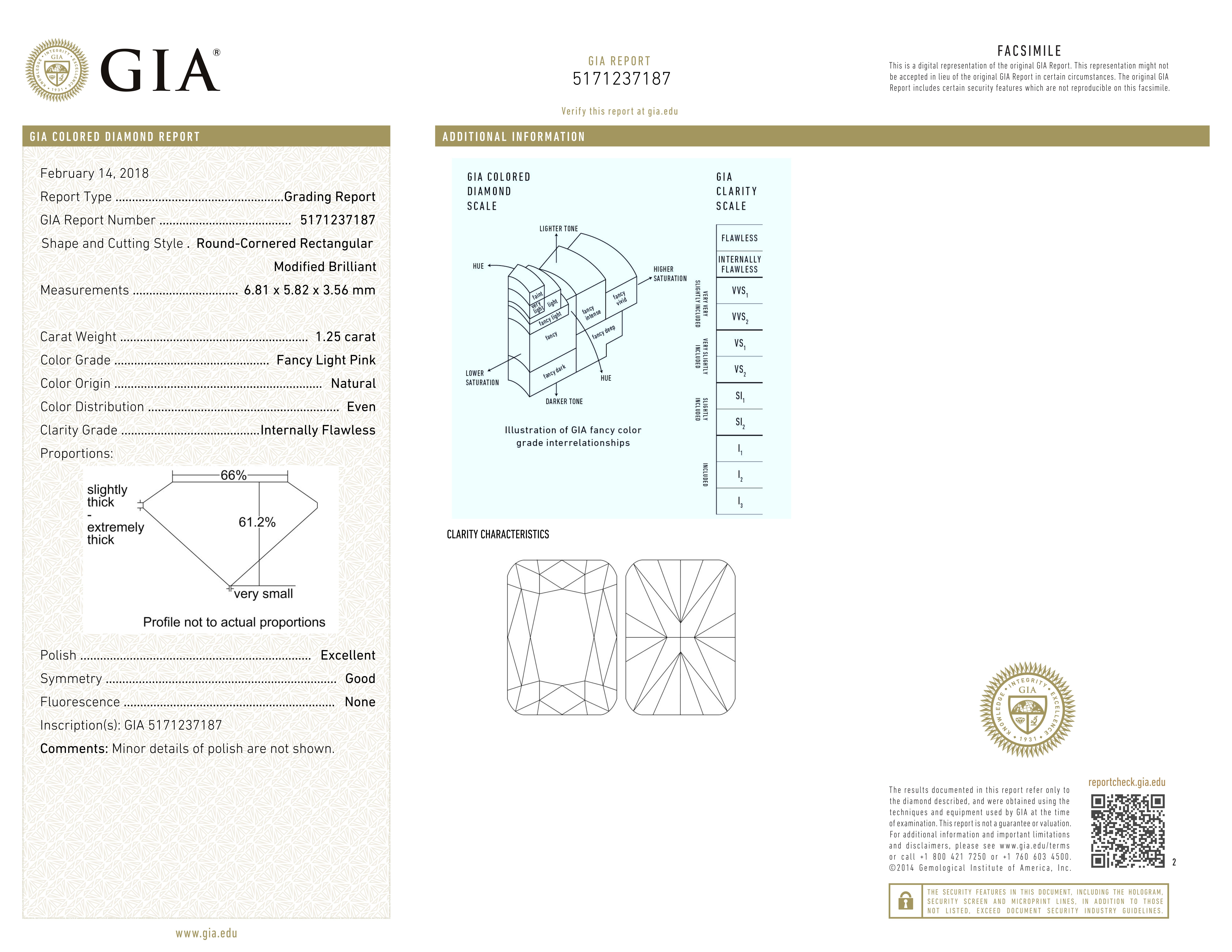 Taille radiant Bague en platine certifiée GIA de 1,25 carat de diamant rose clair de fantaisie, pureté irréprochable en vente