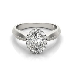 GIA Certified 1.25 Carat Knife Edge Band Oval Halo 18K White Gold Diamond Ring