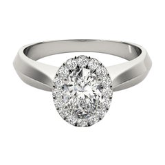 GIA Certified 1.25 Carat Knife Edge Band Oval Halo 18K White Gold Diamond Ring