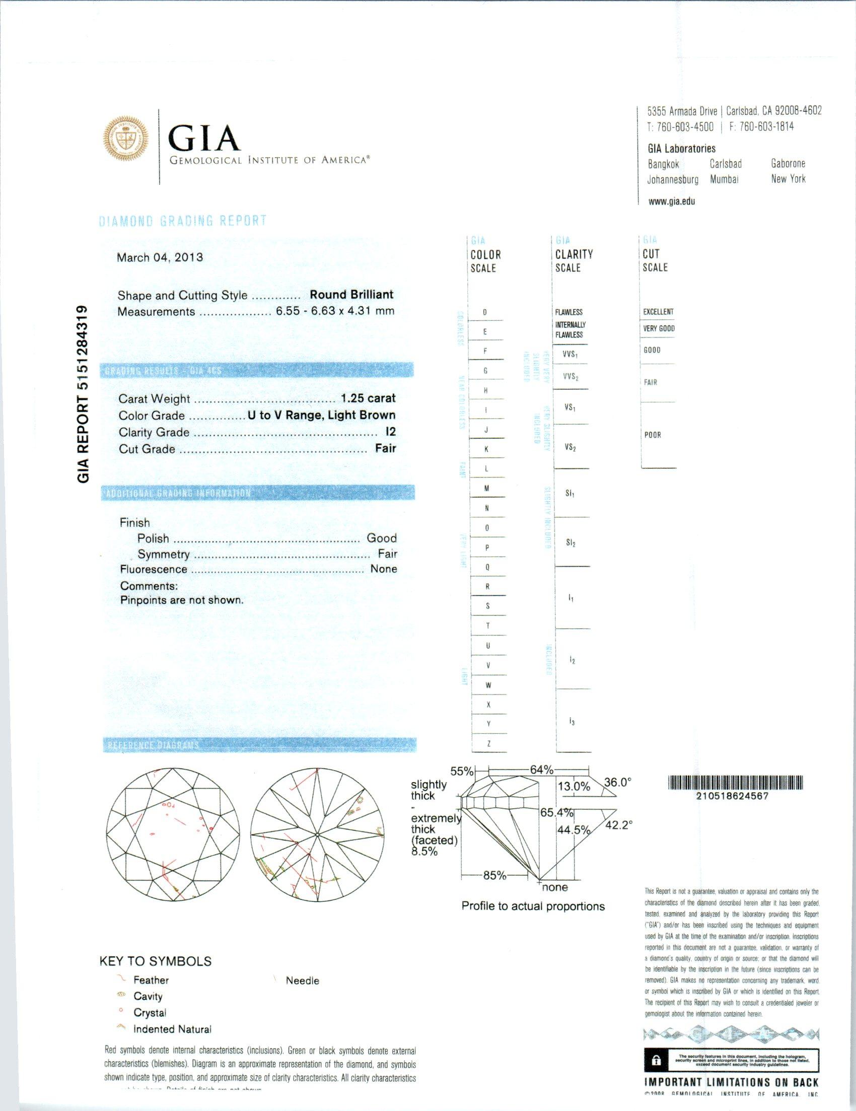 Women's GIA Certified 1.25 Carat Light Brown Diamond Platinum Engagement Ring For Sale