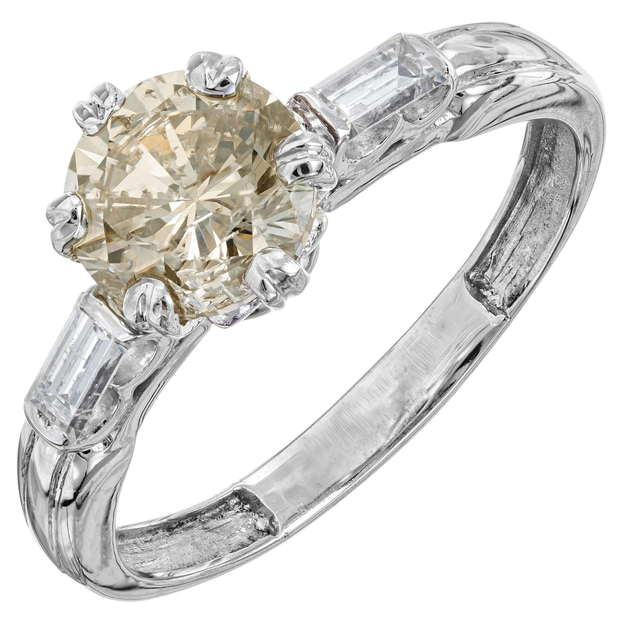 GIA Certified 1.25 Carat Light Brown Diamond Platinum Engagement Ring