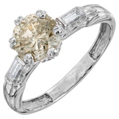 Antique GIA Certified 1.25 Carat Light Brown Diamond Platinum Engagement Ring