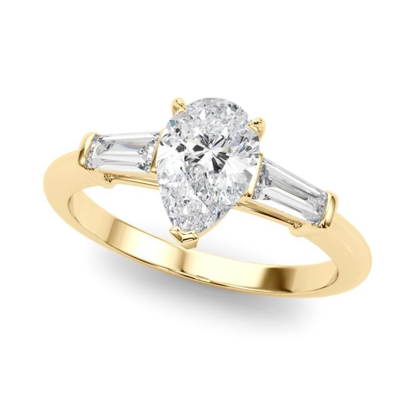 Anillo de diamantes de tres piedras pera y baguette de 1,25 quilates certificado por el GIA Corte pera en venta