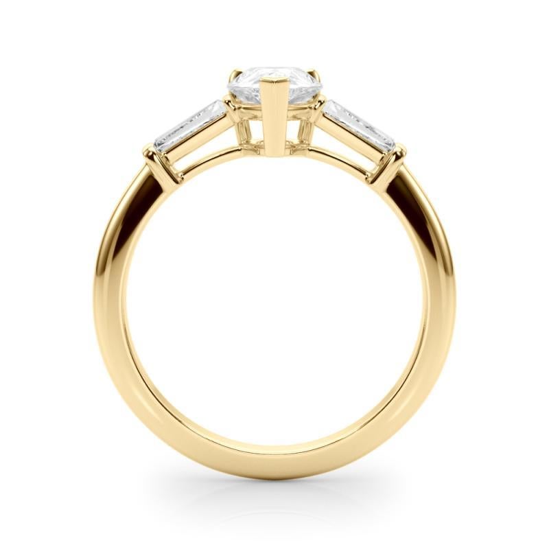 Anillo de diamantes de tres piedras pera y baguette de 1,25 quilates certificado por el GIA en Nuevo estado para la venta en New York, NY