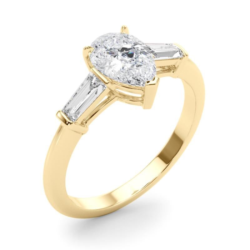 De las mujeres Anillo de diamantes de tres piedras pera y baguette de 1,25 quilates certificado por el GIA en venta