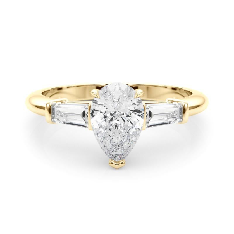 GIA Certified 1.25 Carat Pear & Baguette Three-Stone Diamond Ring