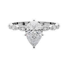 GIA Certified 1.25 Carat Pear Diamond Band Solitaire Diamond Ring