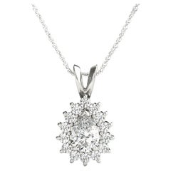 GIA Certified 1,25 Carat Pear Diamond Sunburst Halo Gold Neckantlace (Collana con ciondolo in oro)