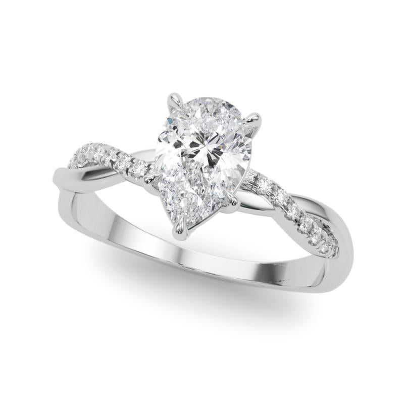Taglio a goccia Anello con diamante a forma di pera ritorta a vite infinita certificato GIA da 1,25 carati in vendita