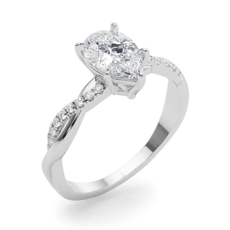 Donna Anello con diamante a forma di pera ritorta a vite infinita certificato GIA da 1,25 carati in vendita