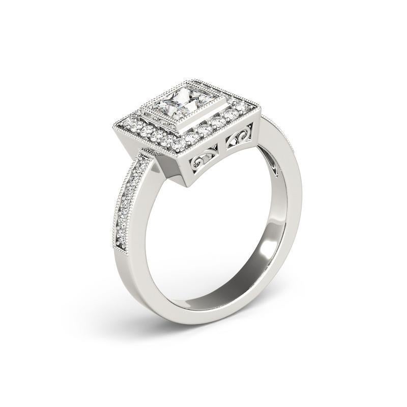 Donna GIA Certified 1,25 Carat Princess Square Halo Milgrain Diamond Ring in vendita