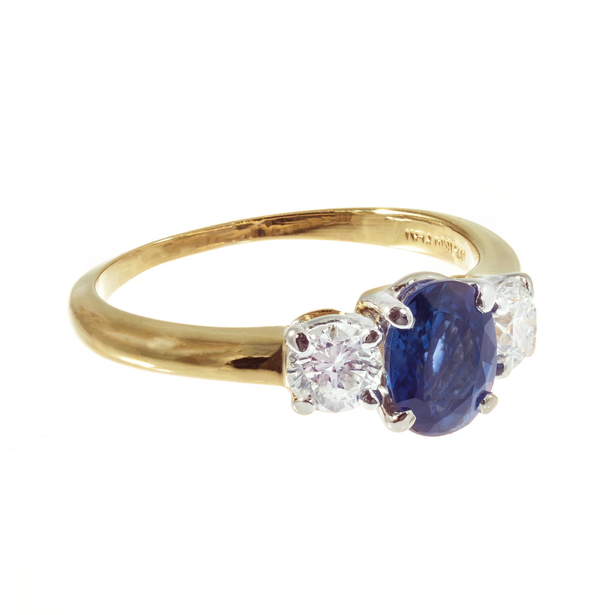Oval Cut   GIA Certified 1.25 Carat Sapphire Diamond Platinum Gold Engagement Ring
