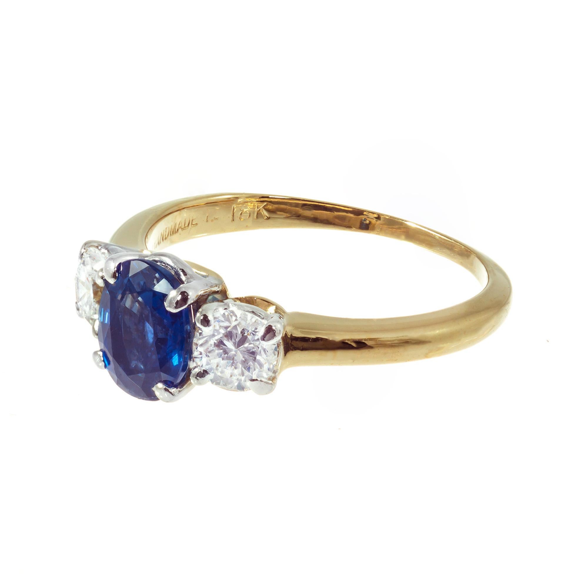   GIA Certified 1.25 Carat Sapphire Diamond Platinum Gold Engagement Ring In Excellent Condition In Stamford, CT