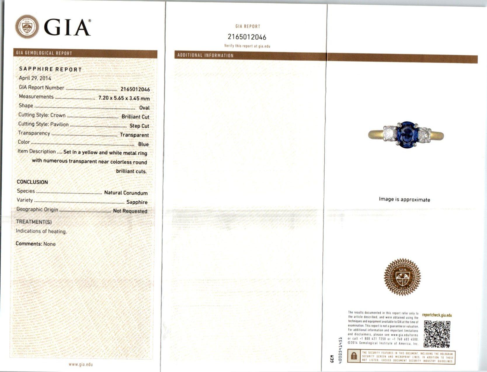   GIA Certified 1.25 Carat Sapphire Diamond Platinum Gold Engagement Ring 3