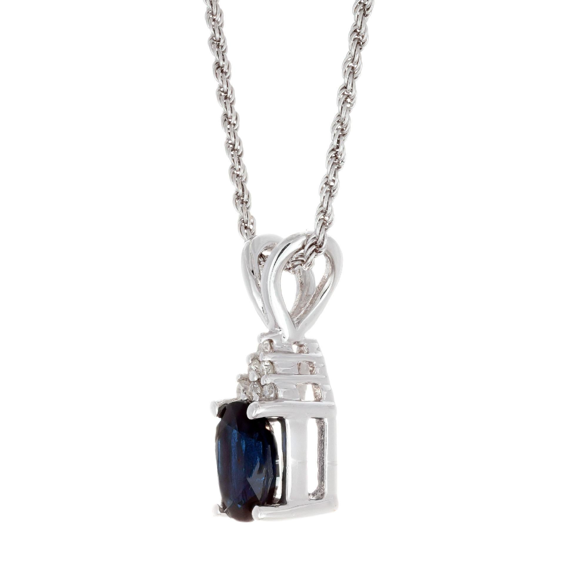 Oval Cut GIA Certified 1.25 Carat Sapphire Diamond White Gold Pendant Necklace For Sale