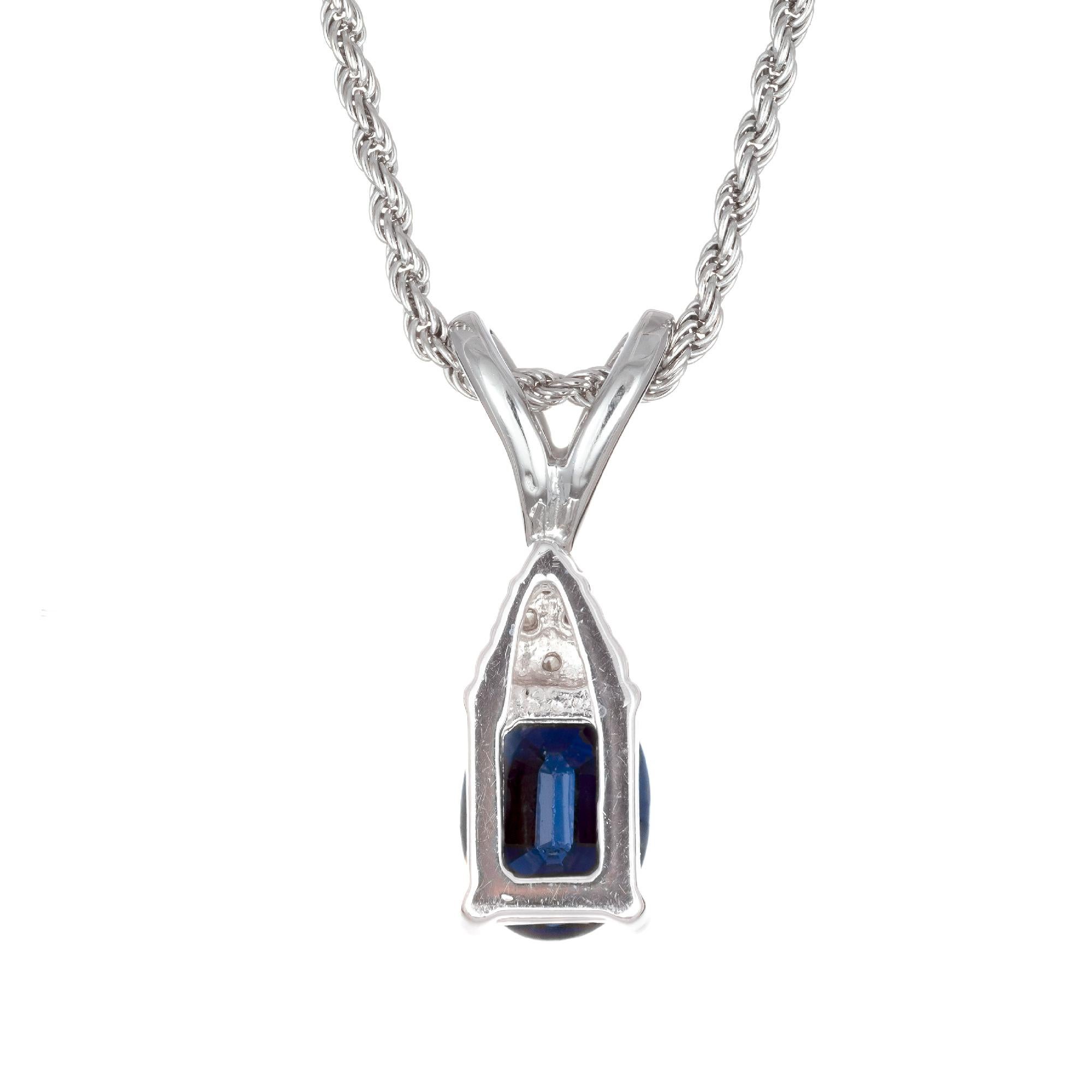 GIA Certified 1.25 Carat Sapphire Diamond White Gold Pendant Necklace In Excellent Condition For Sale In Stamford, CT